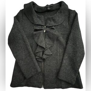 Elena Solano Wool Charcoal Black Ruffle Blazer Jacket, Size PM